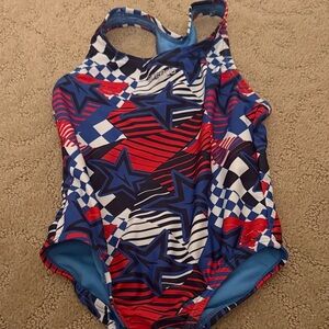 Speedo Kids One Piece - Red, Blue, and White Star Pattern